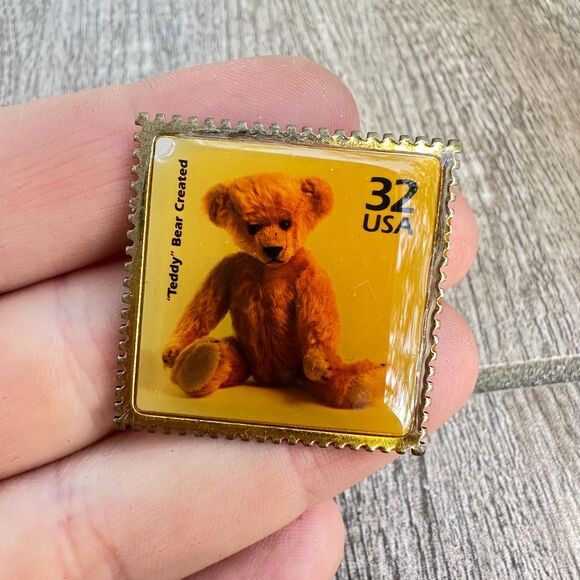 vintage Jewelry - Vintage 32 Cent Teddy Bear Stamp Brooch Pin